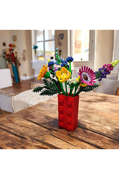 Maflen Renkli Blok Brick Özel Tasarım Modern Dekoratif Vazo Kırmızı (ÇİÇEK DAHİL DEĞİLDİR)