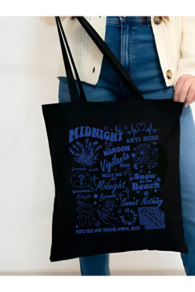 Cemira Midnight Black Canvas Tote Bag - Pinterest and Book Bag