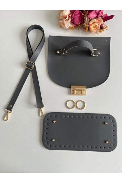 zg hobi aksesuar طقم حقيبة جلدية محبوكة، غطاء، حزام، قاعدة، لون رمادي