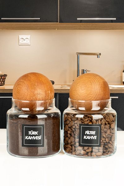 naturelove 2-Piece Wooden Ball Cap Filter Coffee, Turkish Coffee Jar 600 ml Glass Jar
