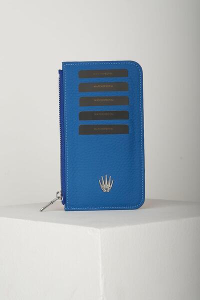 WATCHOFROYAL Lexis Mavi Hakiki Deri Fermuarlı Kartlık