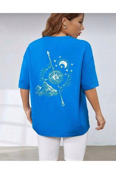 khufu СИНЯ тениска с щампа Oversize BACK COMPASS, унисекс