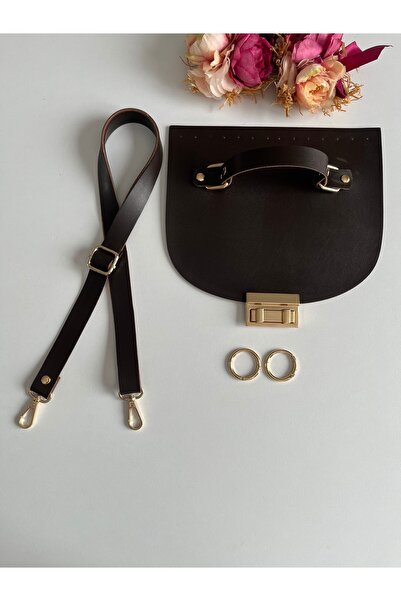 zg hobi aksesuar Knitted Bag Leather Kit, Strap, Cover Set Dark Brown