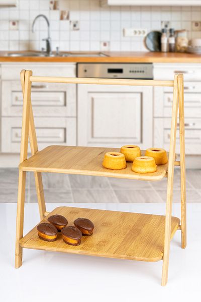 naturelove Derik 2-Tier Rectangular Bamboo Serving Presentation Set Large Size, Dry Pasta, Cookies and Cake Presentations