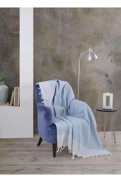 Lux Touch Divan de o singură canapea Baby Blue - 150x180 cm, cuvertură de pat cu smocuri