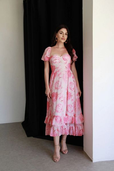 Julidress Φόρεμα σιφόν Premium με λεπτή εφαρμογή με μαξιλαράκι στήθους με επένδυση με λουλούδια