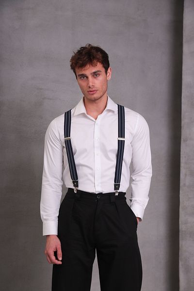 SuspenderS Navy Blue White Striped Men's Trouser Strap