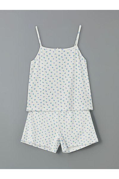 LC Waikiki Lcw Young Ecru Square Collar Floral Women's Shorts Pajama Set