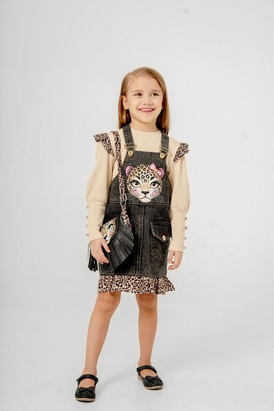 sealy kids Rochie pentru fetiță cu nasturi Badi cu imprimeu leopard și geantă din denim