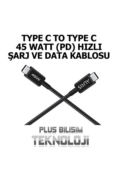 Plus Bilişim Type C to Type C Şarj Kablosu 45 Watt (Hızlı, Fast) PD Şarj ve D...
