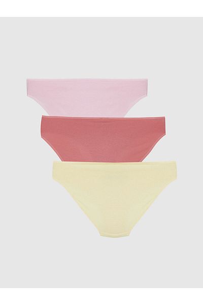LC Waikiki Pachet de 3 chiloți de bikini cu imprimeu roz Young LCW
