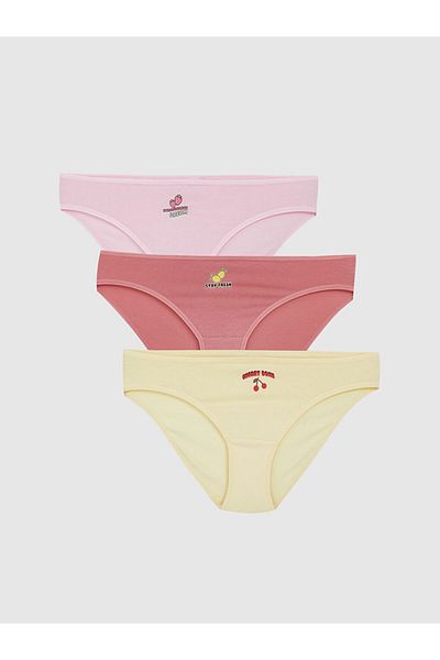 LC Waikiki Pachet de 3 chiloți de bikini cu imprimeu roz Young LCW