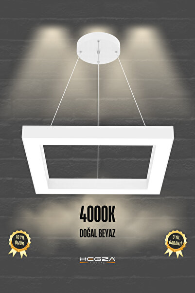 Hegza Lighting Quattro ( Beyaz Kasa, Doğal Beyaz Işık ) Modern Led Avize, Sal...