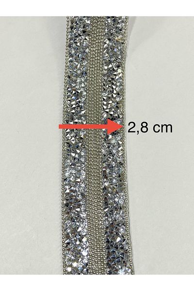 karantuhafiye Iron-On Adhesive Chain Model Strip / 1 Meter / H49 Silver