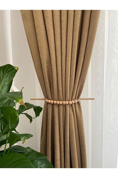 Emtory Home Polished Beaded Wooden Stick Curtain Ornament - Background Curtain Holder, Curtain Buckle 1 Piece