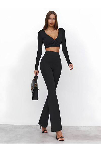 Baluxe Women's Black High Waist Flared Leg Leggings Trousers