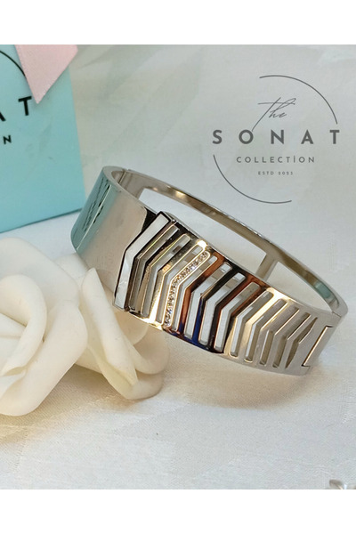Sonat Collection Stainless Gümüş Renk Zirkon Taş Detaylı Çelik Solmaz Kararma...