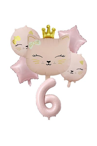 DÜVENCİ TİCARET Pink Cat Foil Balloon Age Set of 5