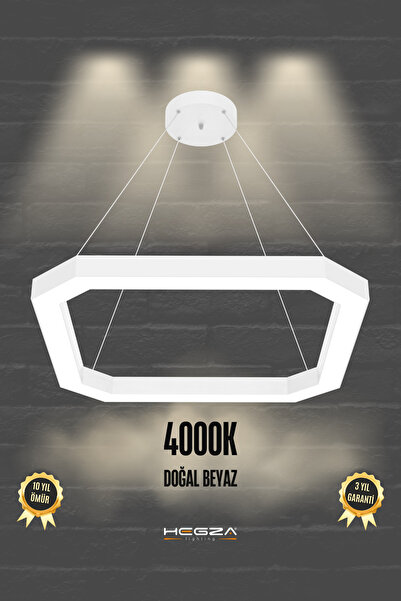 Hegza Lighting Bagel ( Beyaz Kasa, Doğal Beyaz Işık ) Modern Led Avize, Salon...