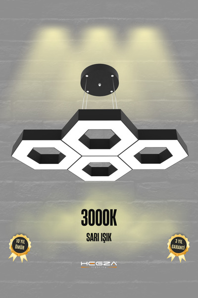 Hegza Lighting Stella ( Siyah Kasa, Sarı Işık ) Ledli Modern Led Avize, Salon...