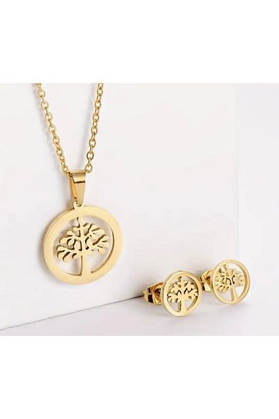 Home Trendlover Tree of Life Necklace Earrings Set, Stainless Steel Jewelry Set