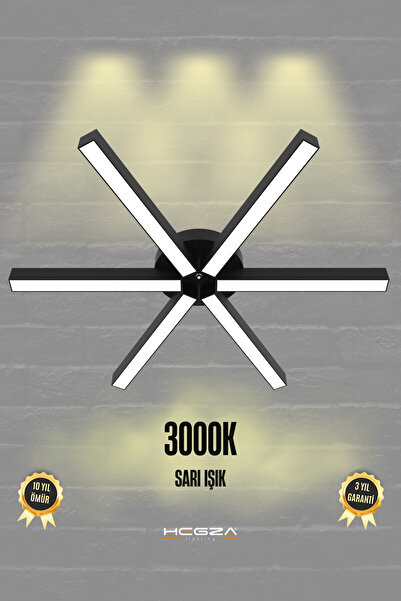 Hegza Lighting Borde ( Siyah Kasa, Sarı Işık ) Ledli Modern Plafonyer Led Avi...