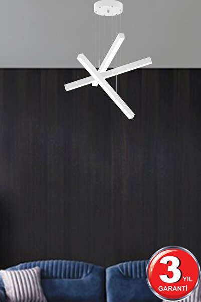 Hegza Lighting Trillizo ( Beyaz Kasa, Beyaz Işık ) Ledli Modern Sarkıt Led Avize, Salon, Mutfak, Oturma Odası