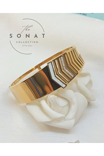 Sonat Collection Stainless Gold Renk Zirkon Taş Detaylı Çelik Solmaz Kararmaz...