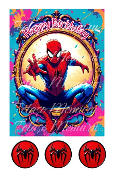 telaşe memuru صورة وطباعة كعكة سبايدرمان - صورة أعلى الكعكة الصالحة للأكل - ز...