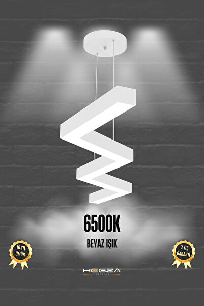 Hegza Lighting Zigzag ( Beyaz Kasa, Beyaz Işık ) Ledli Modern Led Avize, Salon, Mutfak, Oturma Yatak Odası, Sarkıt