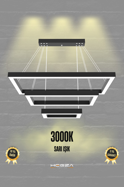 Hegza Lighting Hermano ( Siyah Kasa, Sarı Işık ) Ledli Modern Sarkıt Led Aviz...