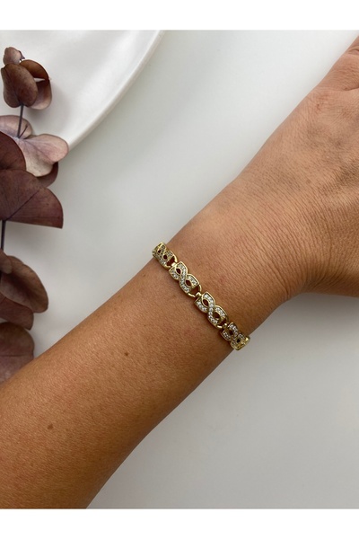 XUPİNGS 14k Altın rengi Örgü model Bileklik 17cm+2 cm çıkarılabilir kısım