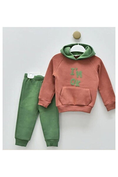 Damla 24355DM Erkek Bebek I'm Ok Baskılı Şardonlu Kapüşonlu Eşofman Takımı