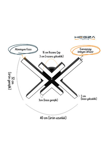 Hegza Lighting Arana ( Beyaz Kasa, Beyaz Işık ) Ledli Modern Plafonyer Led Avize, Salon, Mutfak, Oturma Odası