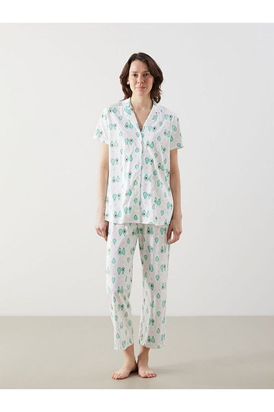 LC Waikiki Lcw Dream Ecru Shirt Collar Patterned Women's Pajama Top