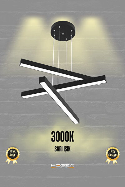 Hegza Lighting Trillizo ( Siyah Kasa, Sarı Işık ) Ledli Modern Sarkıt Led Avi...