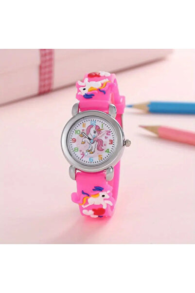 darko Kız Çocuk Saat Unicorn Tekboynuz Unicornlu Pembe Kol Saati Hediyelik Pony Koyu Pembe Çocuk Saati