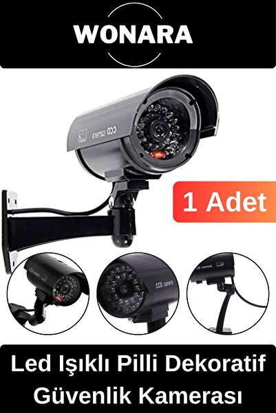 Wonara Özel Tasarım Ev Ofis Bahçe İçin Led Işıklı Pilli Caydırıcı Dekoratif Güvenlik Kamerası 1 Adet