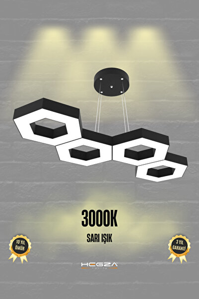 Hegza Lighting Catena ( Siyah Kasa, Sarı Işık ) Ledli Modern Led Avize, Salon, Mutfak, Antre, Hol, Masa, Sarkıt