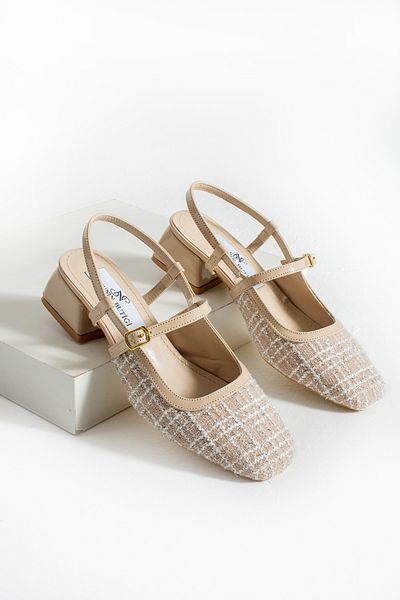 Neva'nın Butiği Tuan Tweed Fabric Thick Heel Daily Women's Heeled Shoes