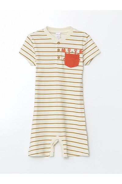 LC Waikiki Lcw Baby Beige Crew Neck Striped Baby Boy Jumpsuit