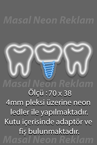 Masal Diş Kliniklerine özel neon tabela diş implant figürü