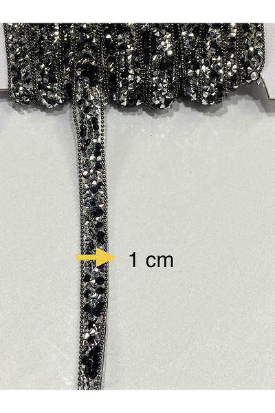karantuhafiye Chain and Stone Strip with Iron-On Edges / 1 Meter / H41 Black