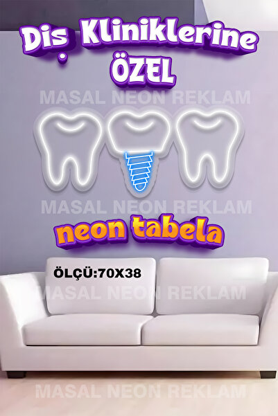 Masal Diş Kliniklerine özel neon tabela diş implant figürü