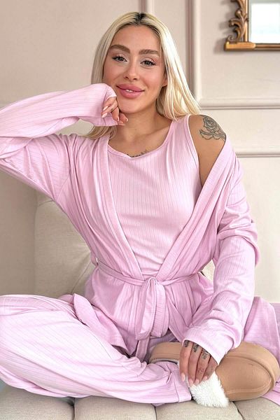 Pijamaevi Σετ γυναικείες πιτζάμες Pink Dublin με Peignoir