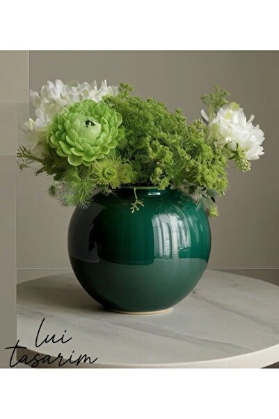 Lui Tasarım Dekoratif Altın Yaldızlı Yeşil Gold Yeşil Fanus Cam Vazo