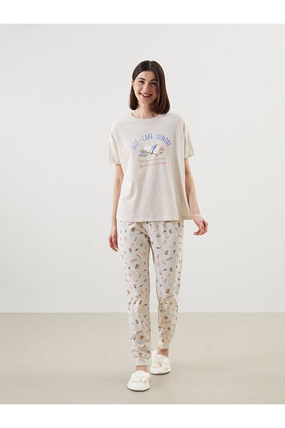 LC Waikiki Σετ γυναικεία πιτζάμες με στάμπα Crew Neck