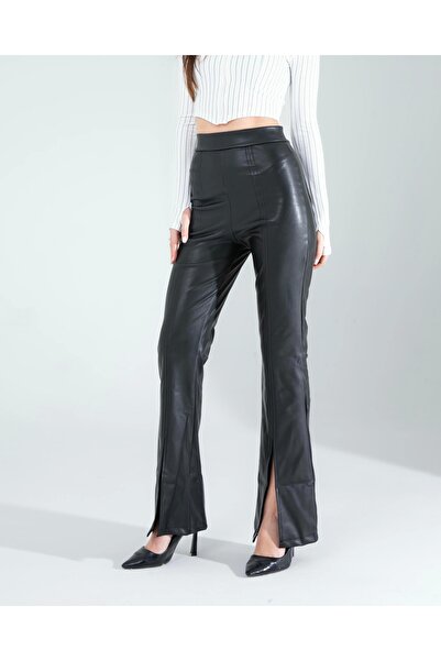 Genel Markalar Yırtmaçlı Deri Pantolon
