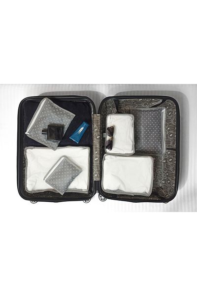 RZ RY ZAGA 6-Piece Gray Polka Dot Suitcase Organizer - Suitcase Organizer, Mesh Travel Storage