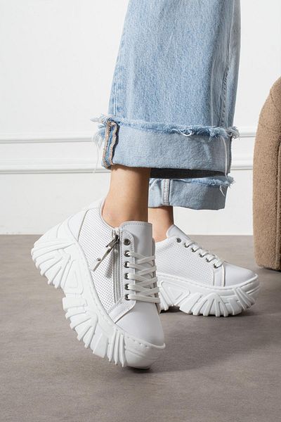ShoeTek Pantofi de damă Bozhena Pantofi sport cu talpă cu șireturi din piele albă